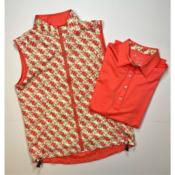 Peter Millar Golf Polo Tangerine Orange Wicking UPF Contrast Collar Size Medium - Picture 8 of 9